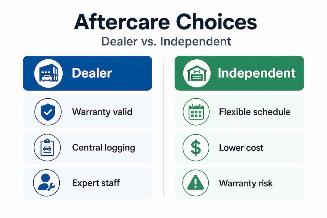 Infographic comparing dealer and independent yacht aftercare