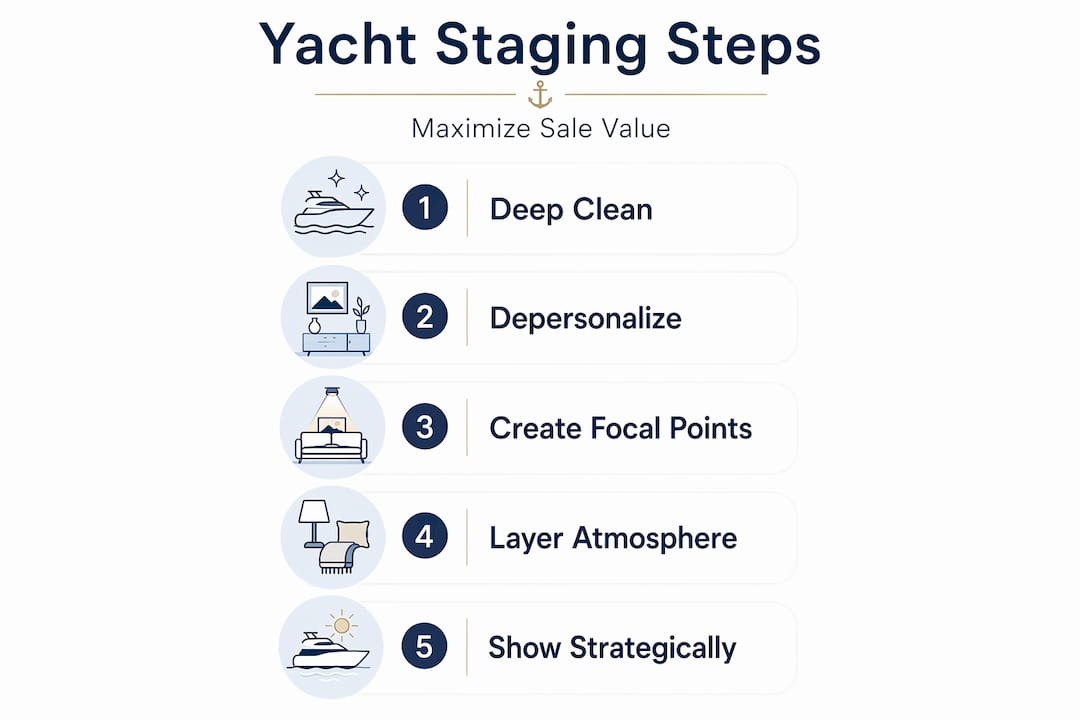 Infographic showing yacht staging process steps