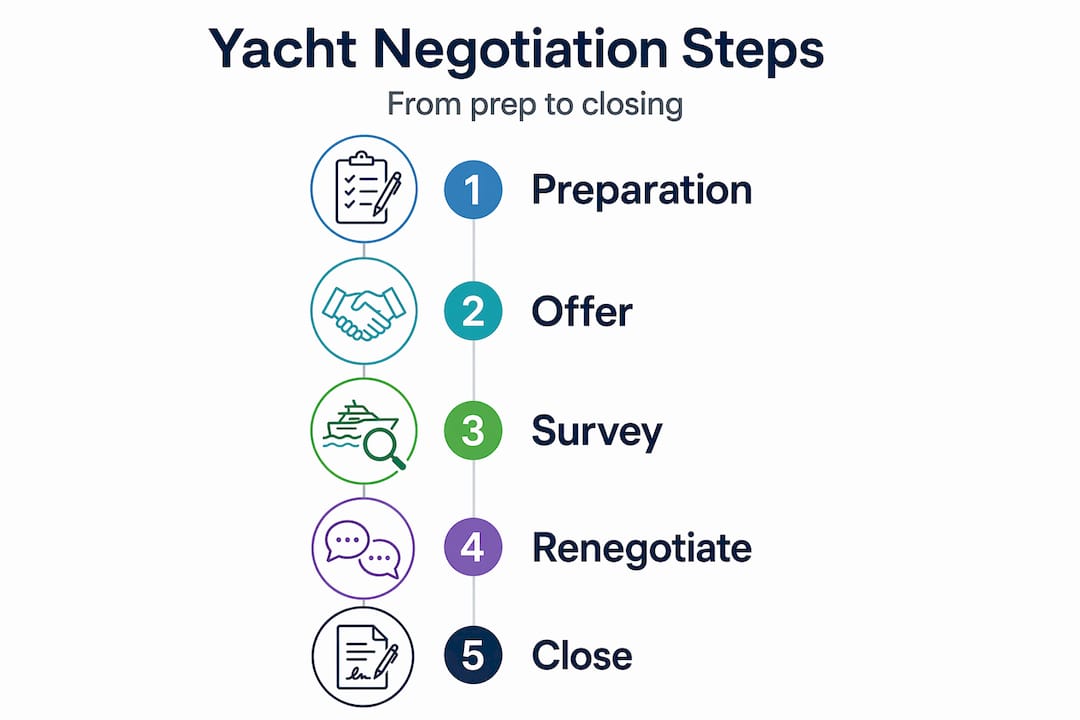 Infographic showing yacht negotiation step-by-step flow