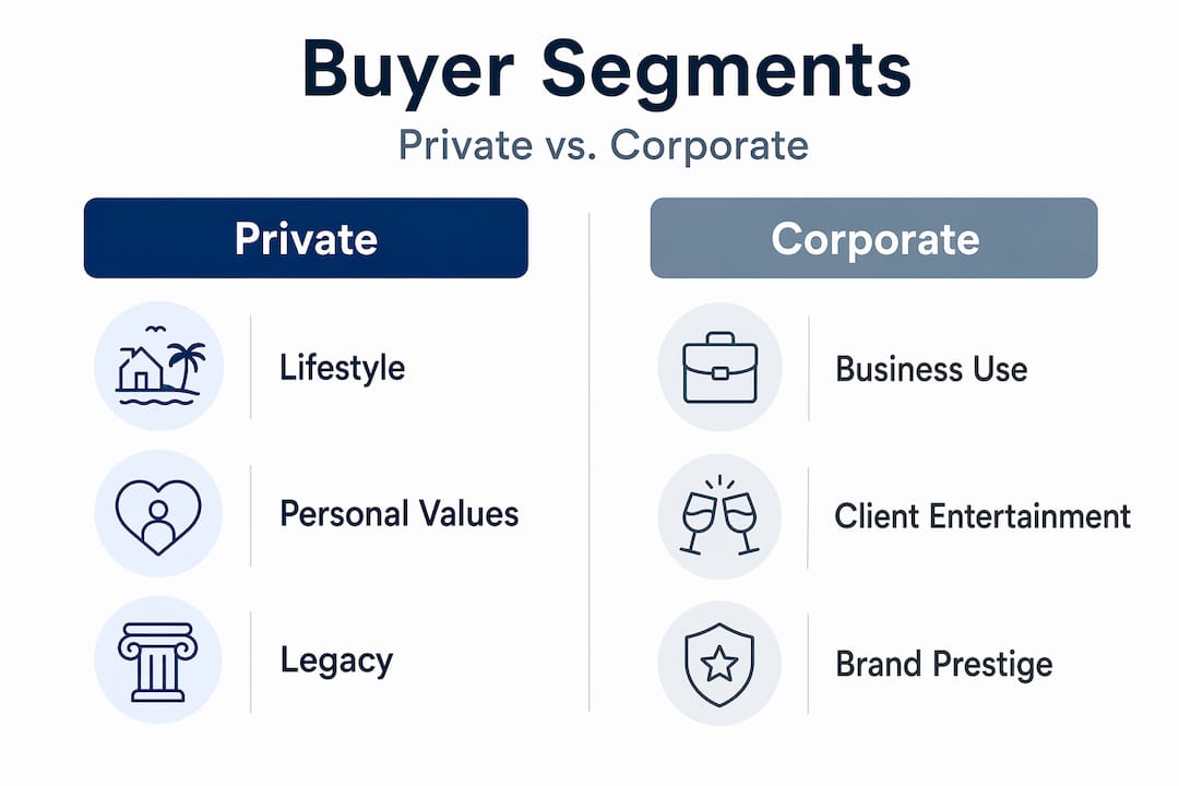 Infographic comparing private and corporate yacht buyers