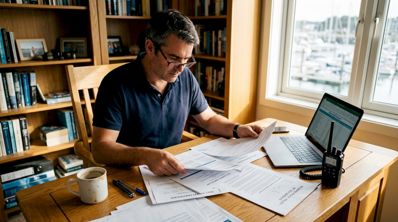 Yacht owner reviewing charter certification documents