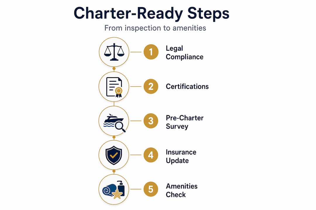 Infographic showing five steps for yacht charter readiness