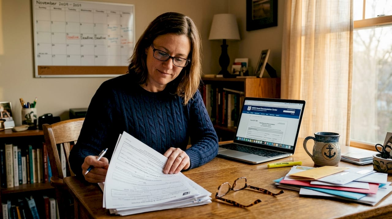 Businesswoman preparing yacht ownership documents