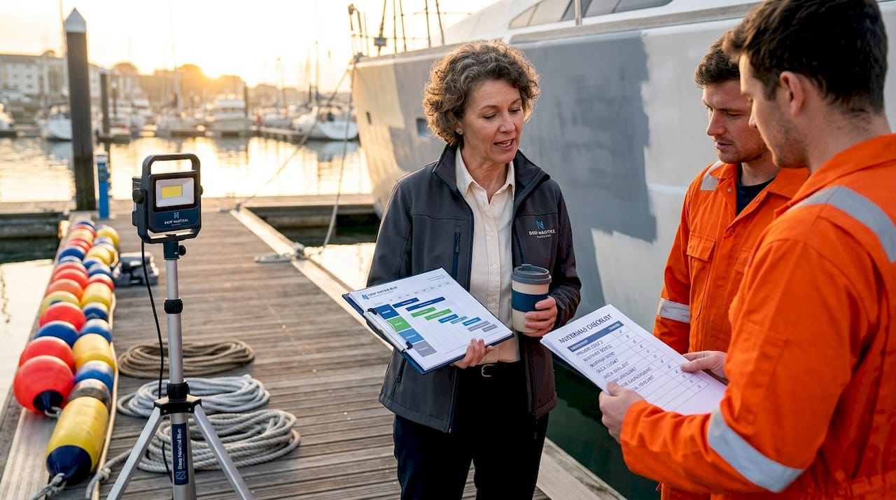 Project manager directs yacht refit on dock