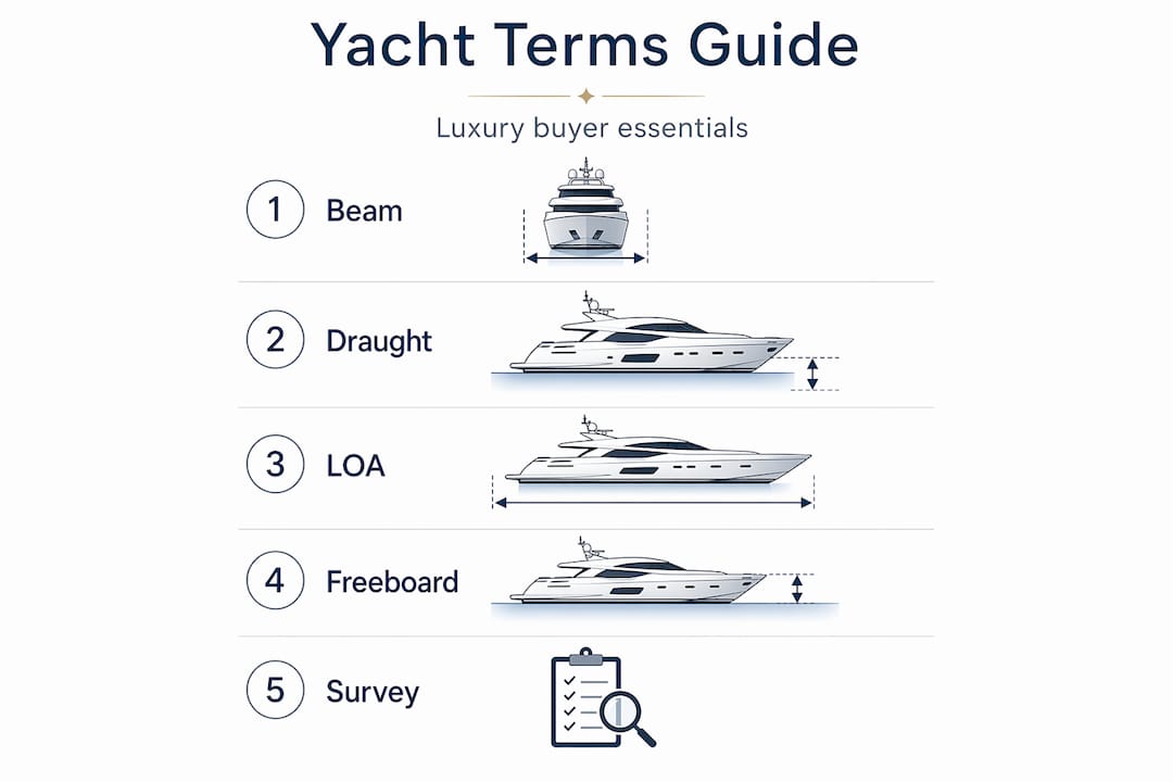Infographic with key yacht terminology and steps