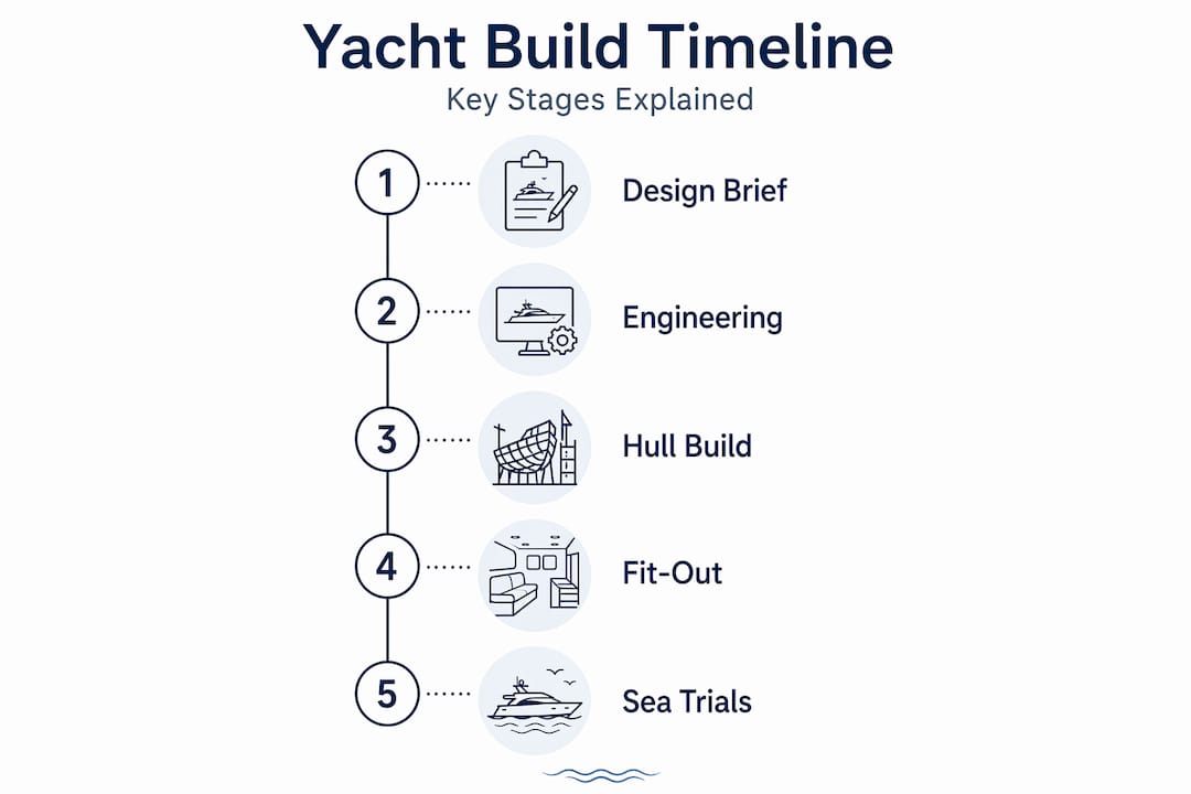 Infographic showing main yacht build steps