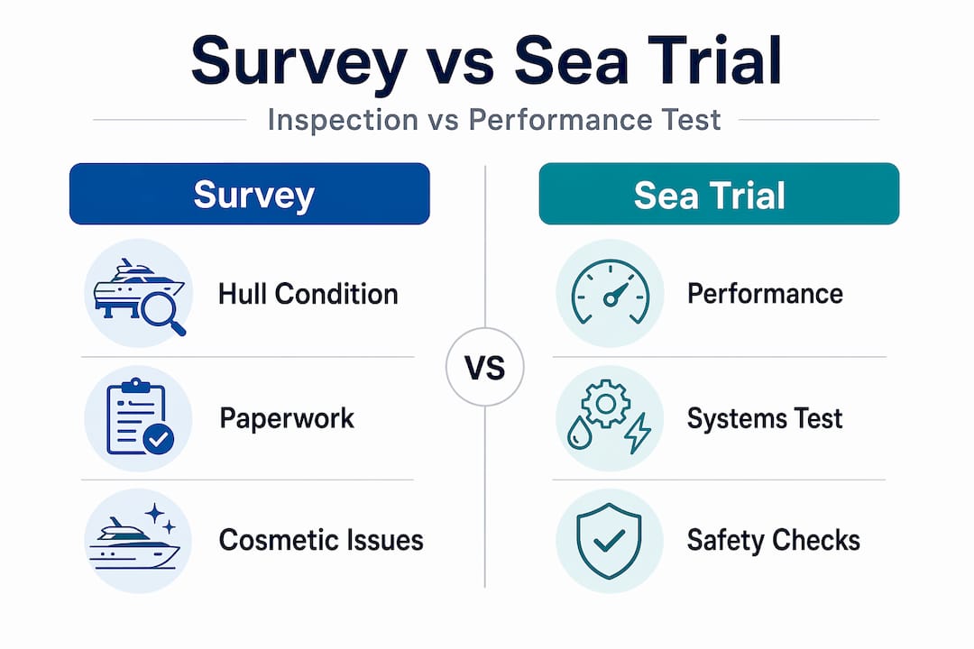 Infographic comparing survey and sea trial on yachts