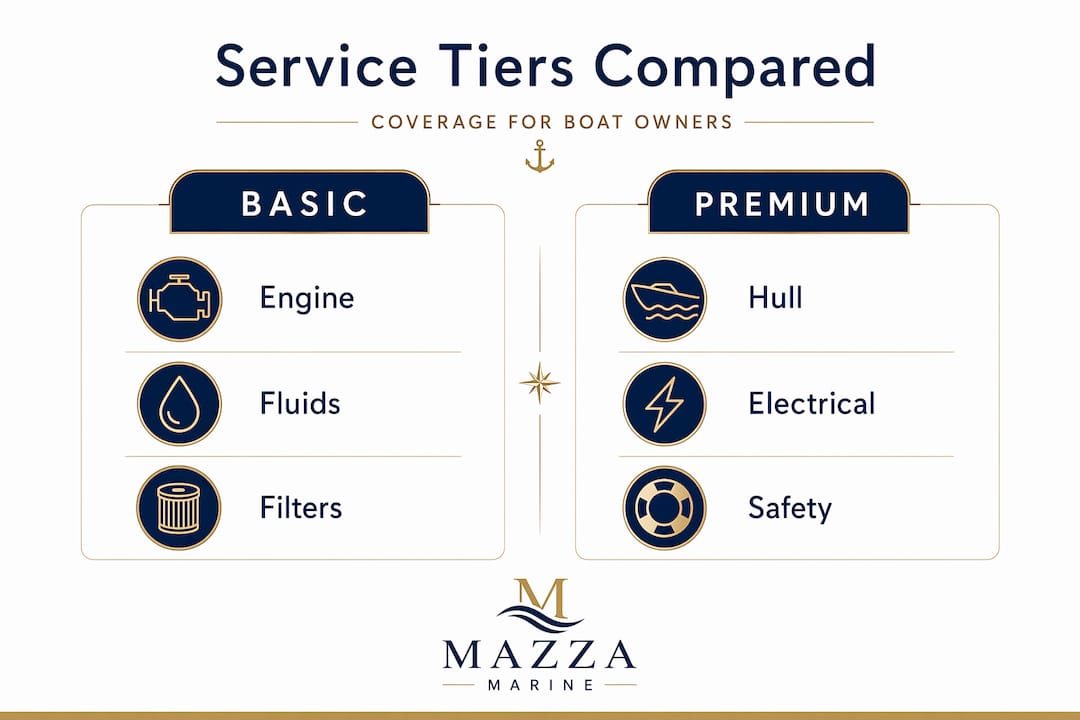 Infographic comparing boat maintenance service tiers