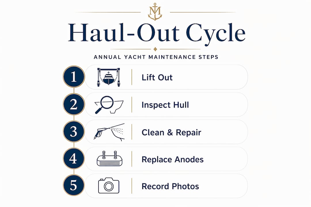 Infographic showing yacht haul-out maintenance steps