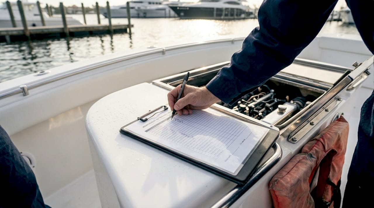 Boat maintenance checklist marked onboard vessel