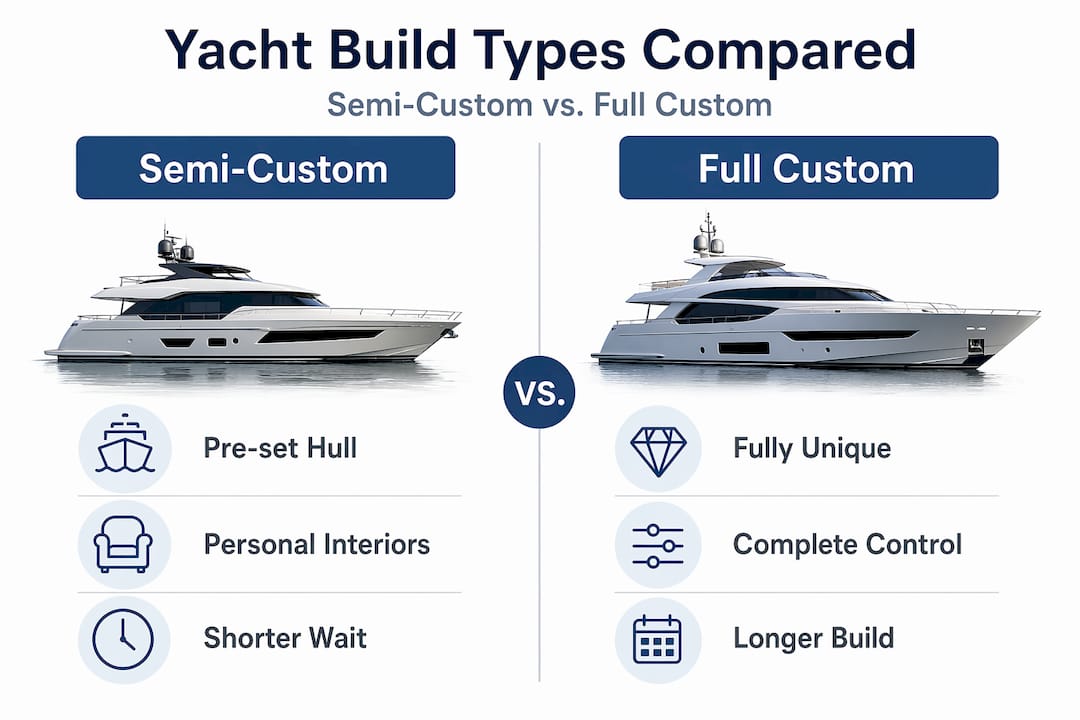 Infographic comparing semi-custom and full custom yachts