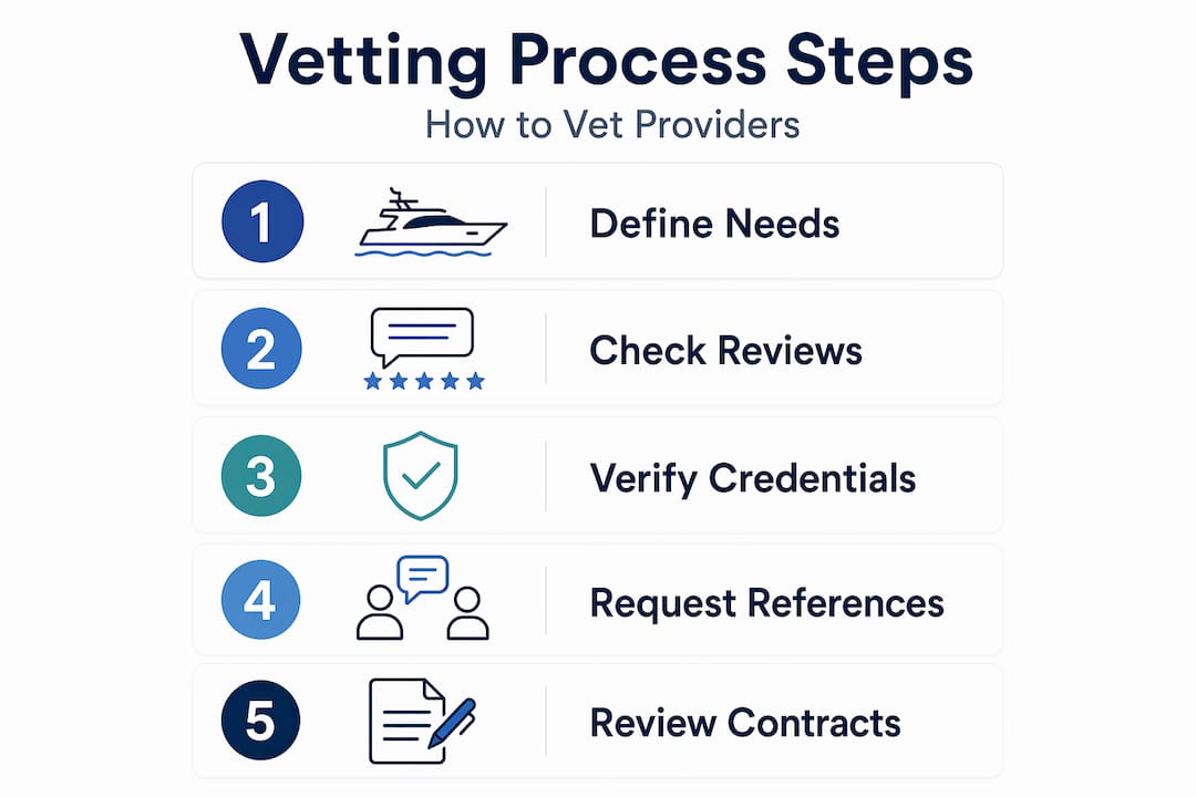 Infographic showing yacht vetting process steps
