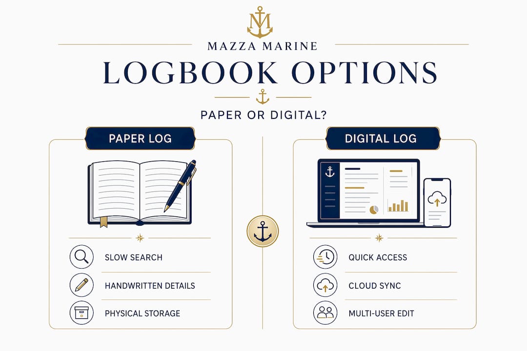 Infographic comparing paper and digital yacht logs