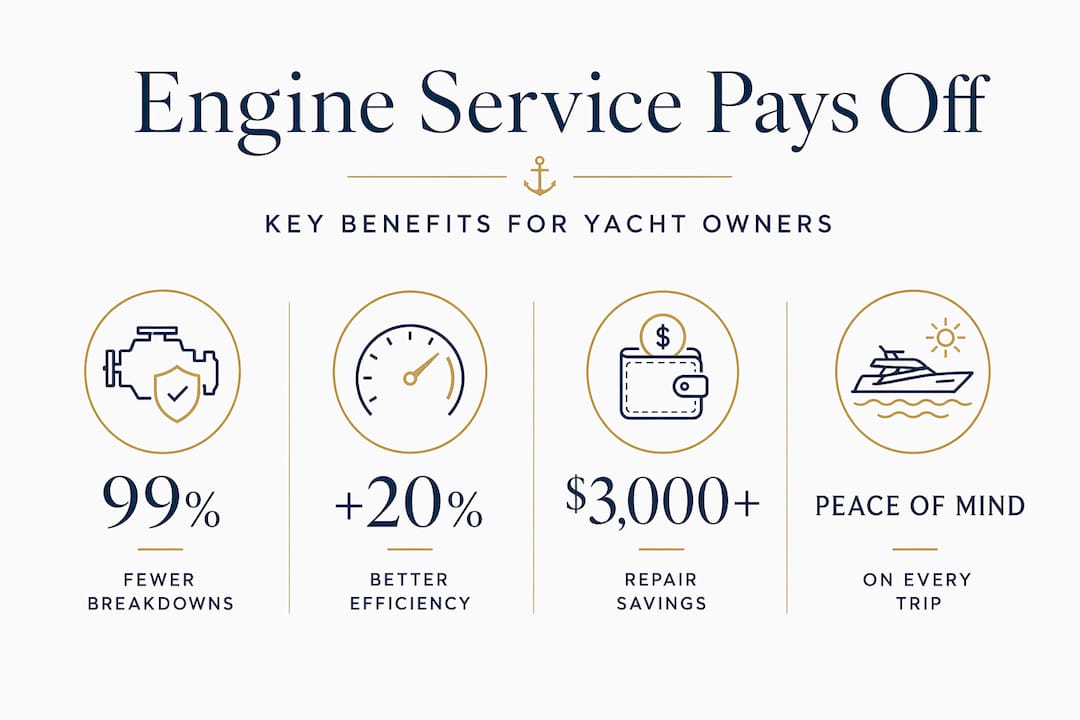 Infographic showing four key boat engine servicing benefits