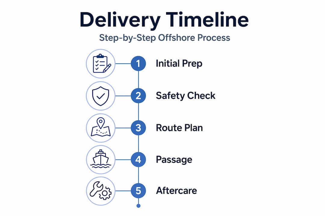 Vertical flow infographic showing yacht delivery process steps