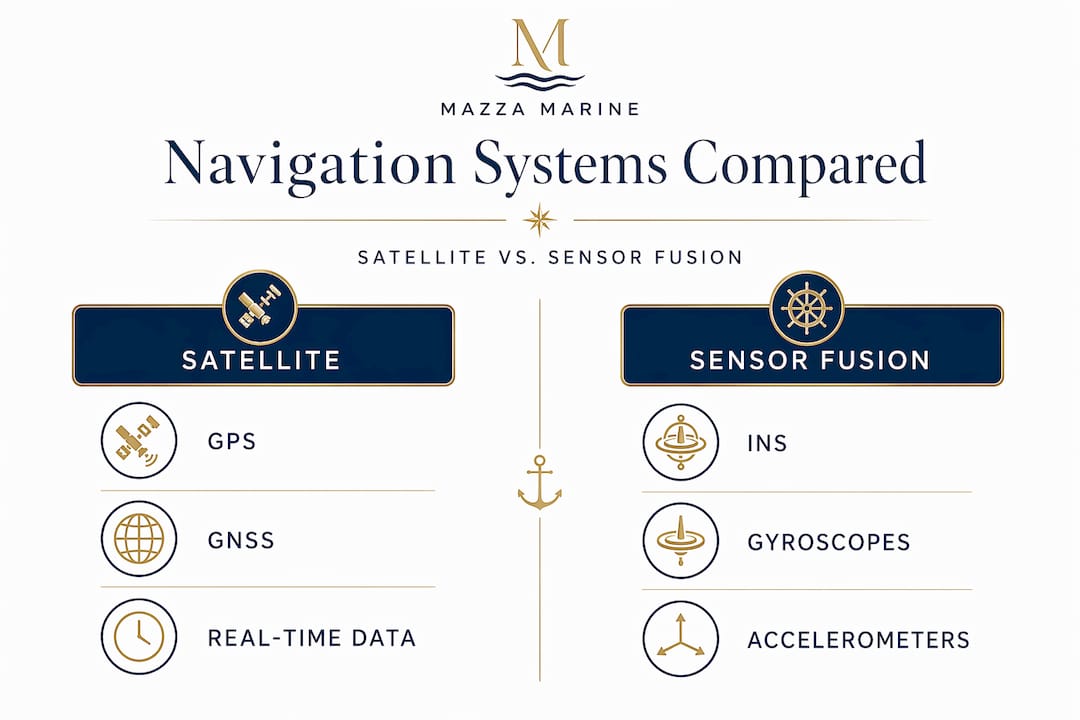 Infographic comparing satellite and sensor fusion navigation