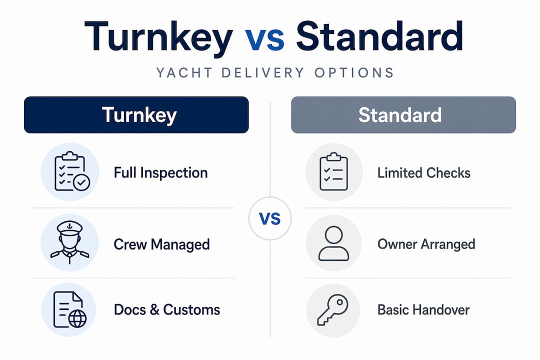 Infographic comparing turnkey and standard yacht delivery