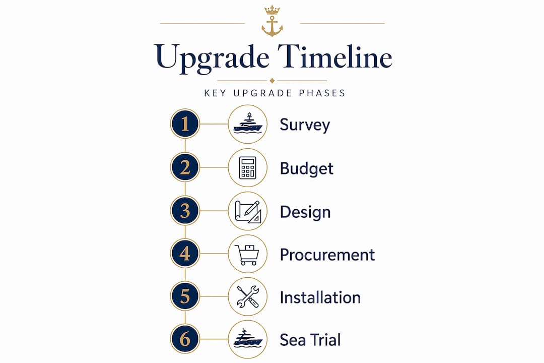 Infographic illustrating yacht upgrade process timeline