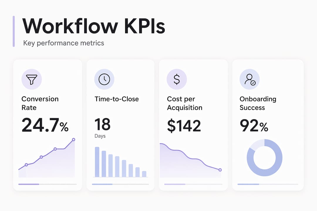Workflow KPI metrics shown as stat cards