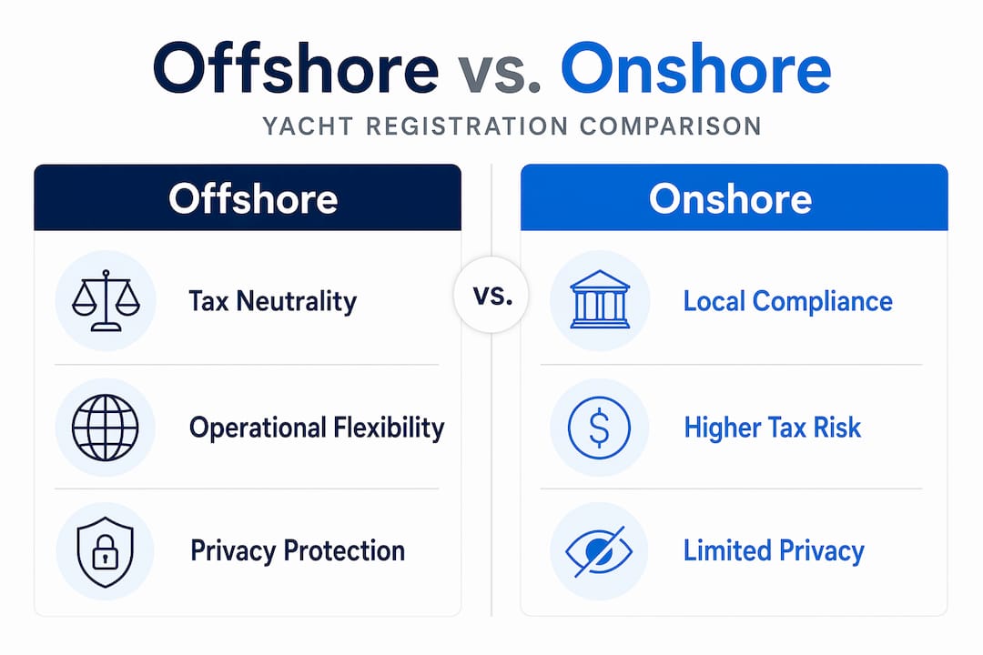 Infographic comparing offshore and onshore yacht registration