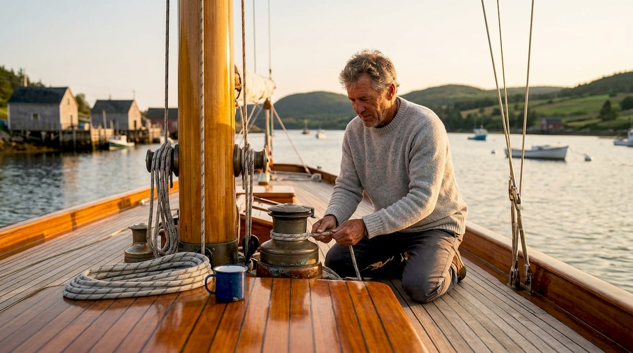 Captain adjusting lines on Shamrock V deck