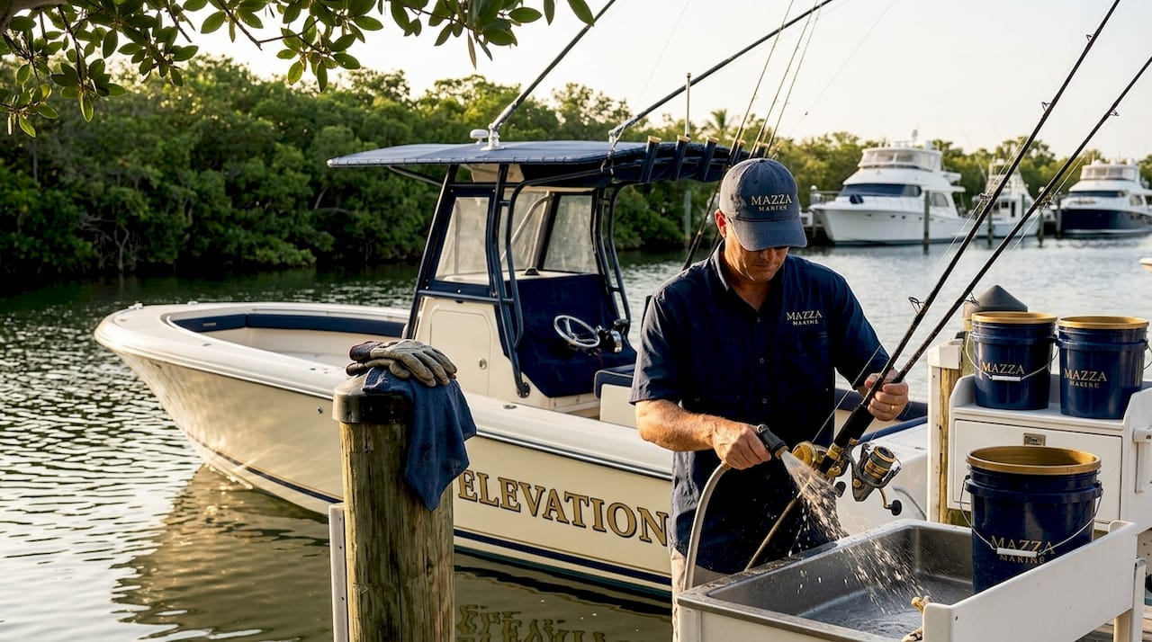 Angler rinsing gear at Black Point Marina