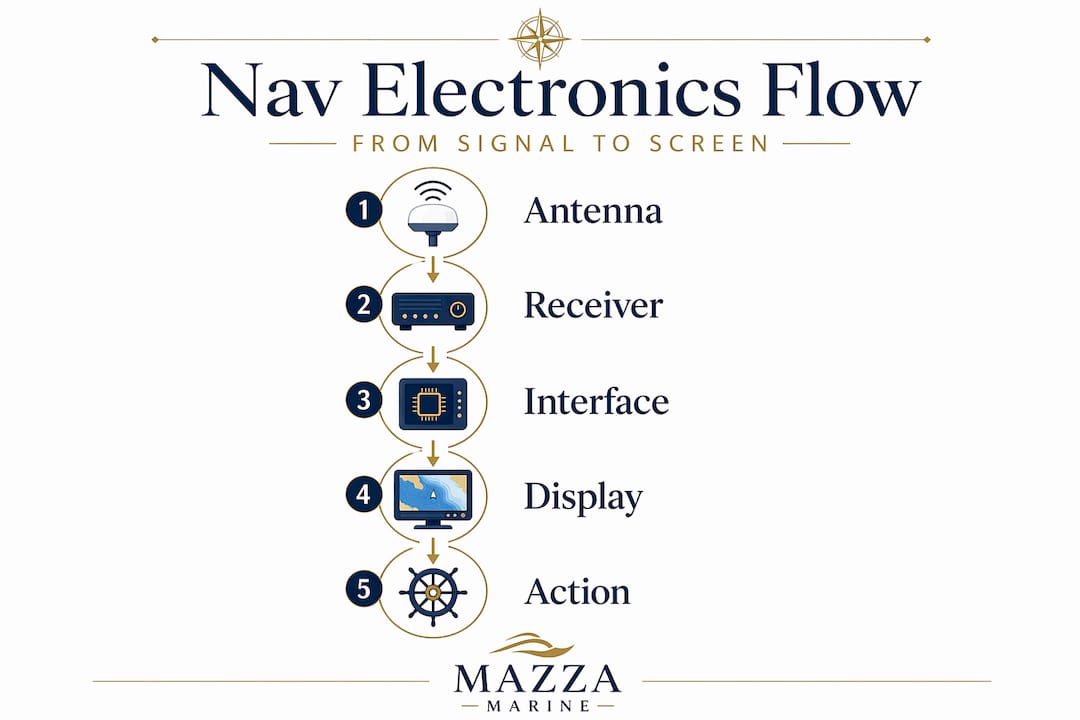 Infographic showing boat navigation electronics workflow