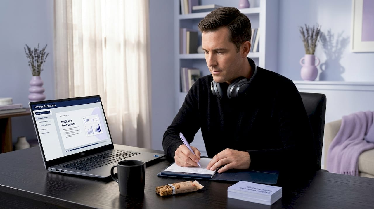 Salesperson studying AI sales workflow tools