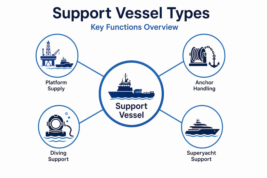 Infographic showing types of support vessels