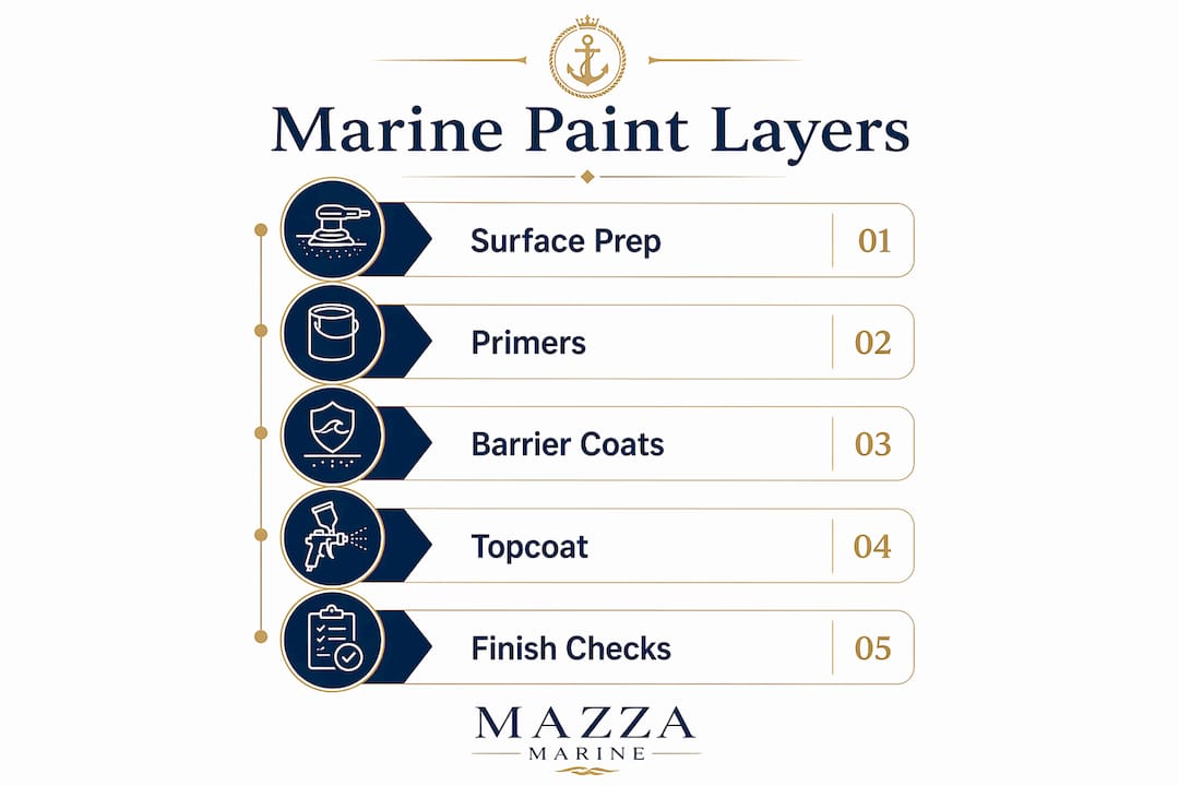 Infographic showing layers of marine custom paint system