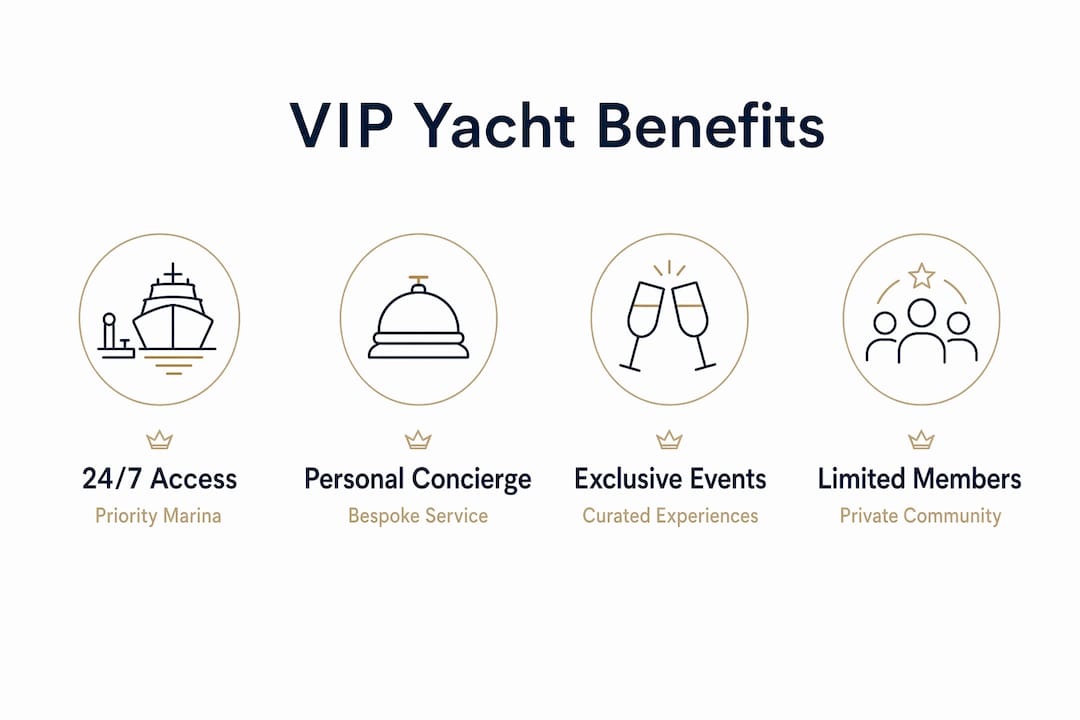 Infographic showing key benefits of VIP yacht programs