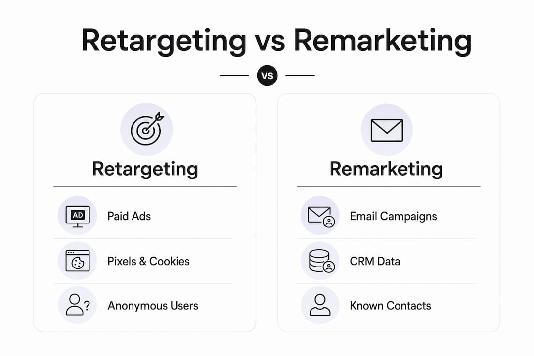 Infographic comparing retargeting and remarketing differences
