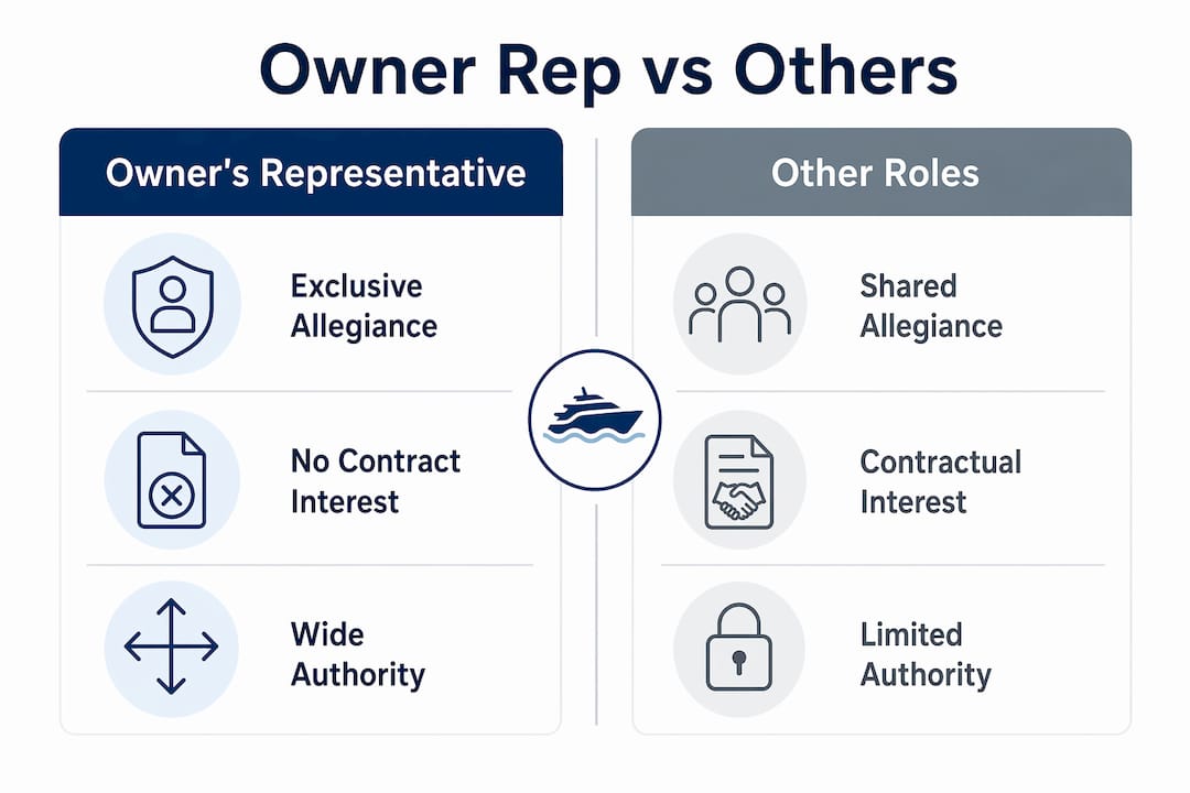 Infographic comparing owner representative and other yacht project roles