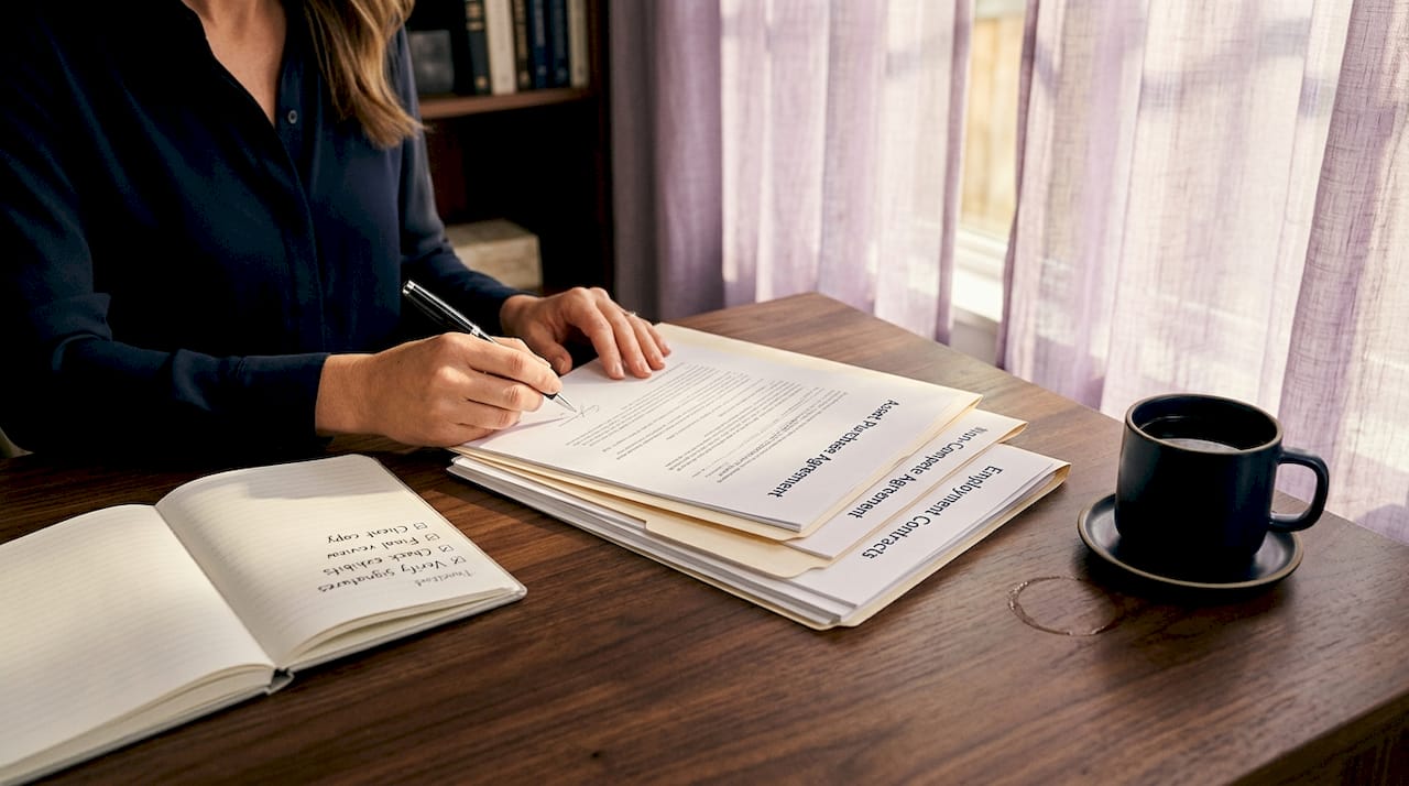 Hand signing business closing documents checklist