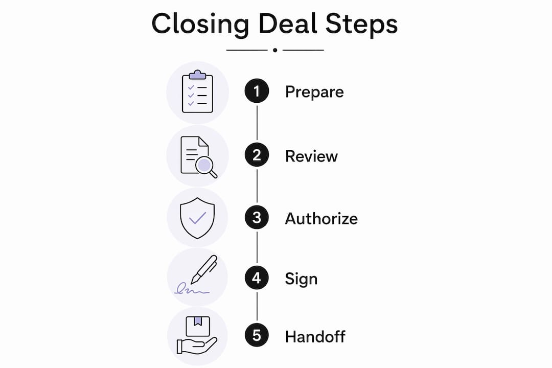 Infographic depicting closing deal checklist steps
