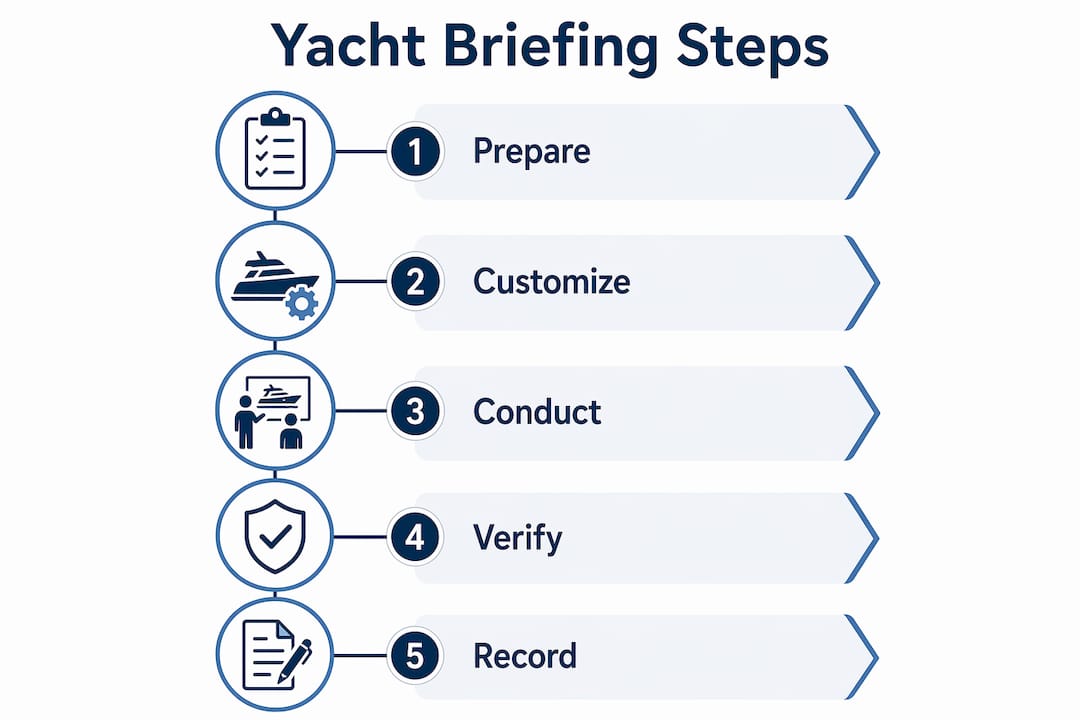 Infographic outlining key steps for yacht owner briefings