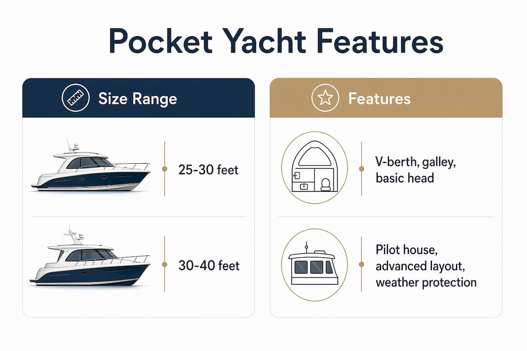 Infographic comparing pocket yacht sizes and features