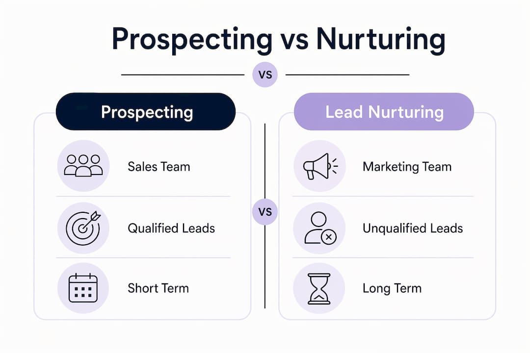 Infographic comparing prospecting and lead nurturing
