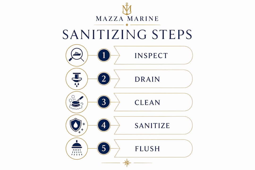 Infographic outlining yacht water tank sanitizing steps