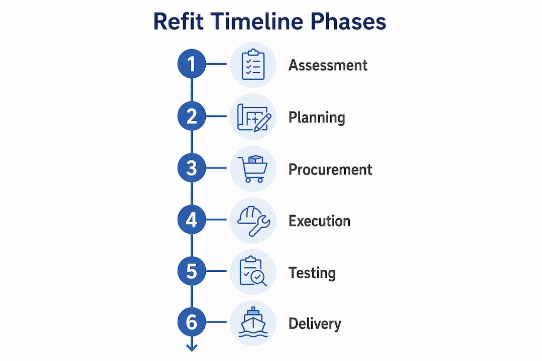 Infographic showing yacht refit phases timeline