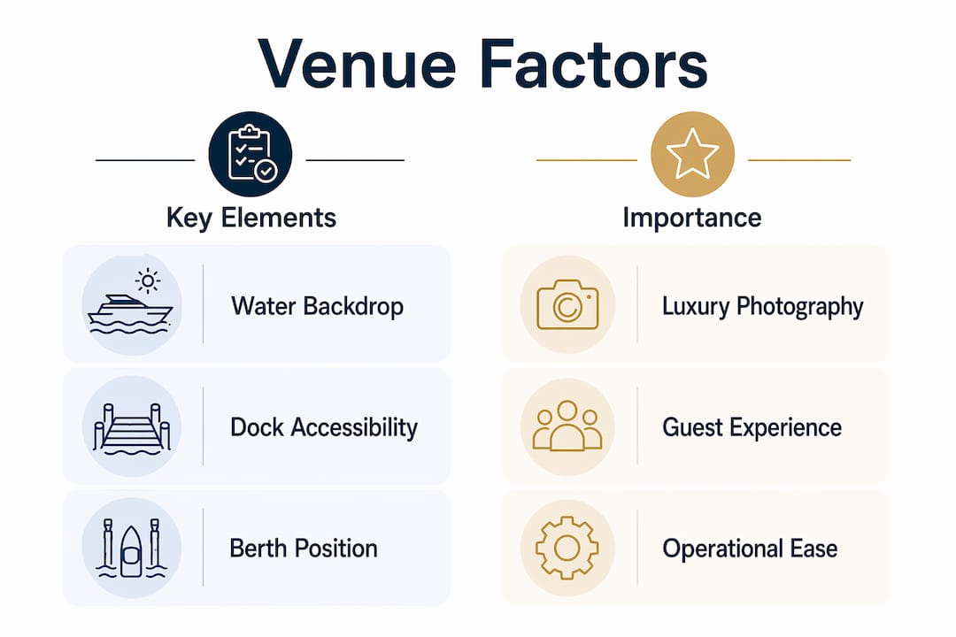 Infographic comparing yacht launch venue factors