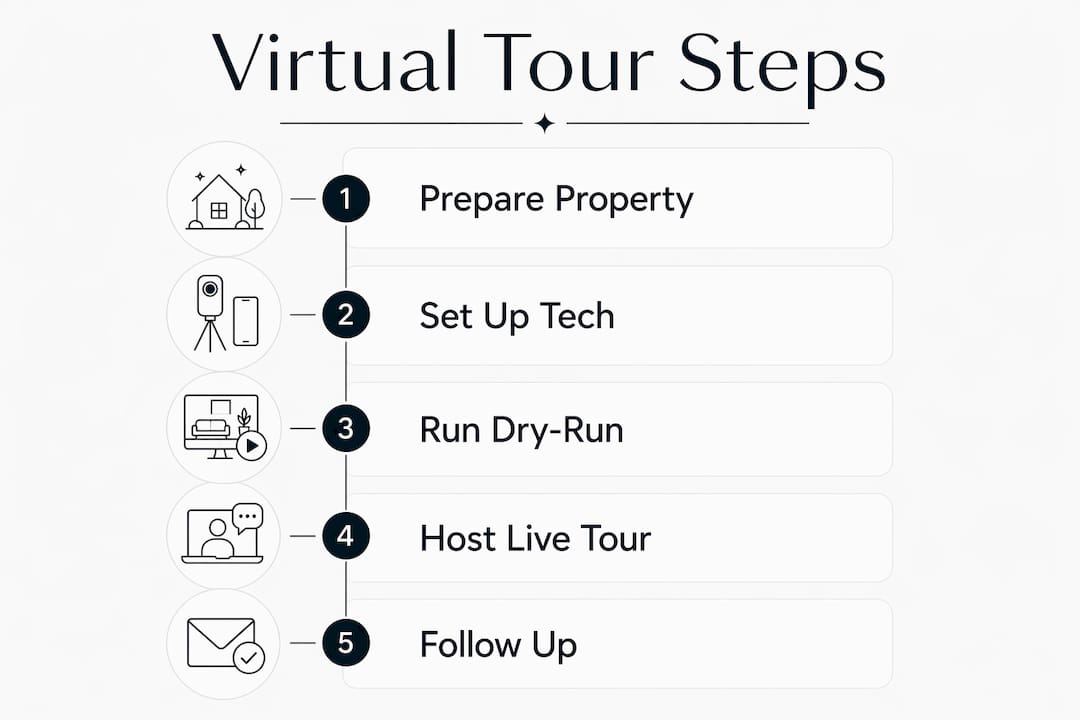 Infographic showing step-by-step virtual tour hosting process