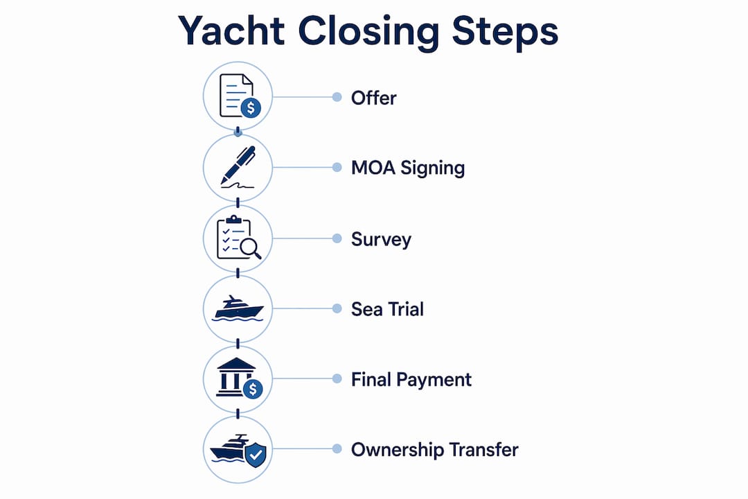 Infographic illustrating steps to close yacht deal