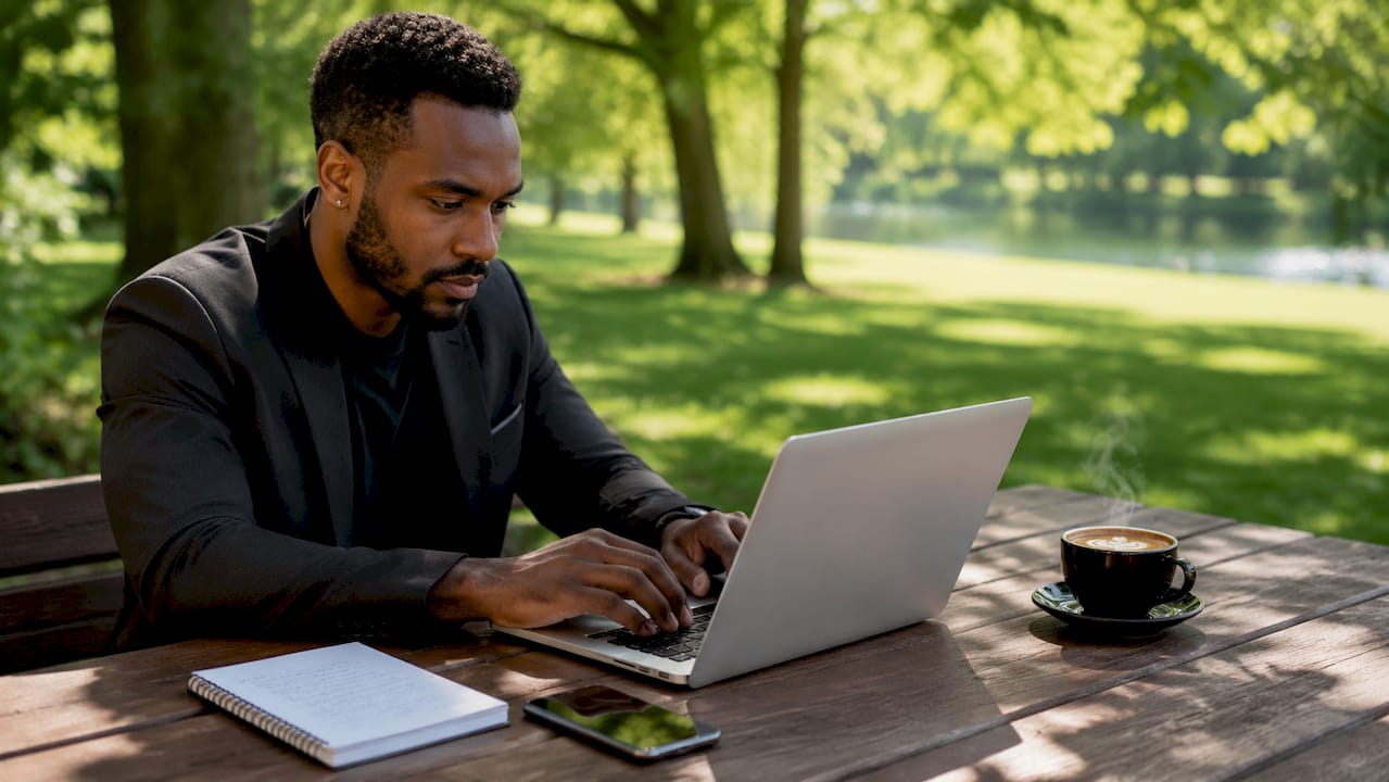 Hands typing on laptop using prospecting tools
