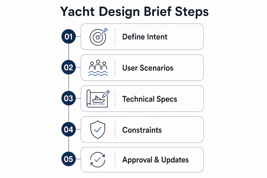 Infographic outlining yacht design brief key steps