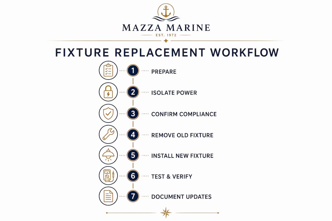 Infographic depicting yacht fixture replacement steps