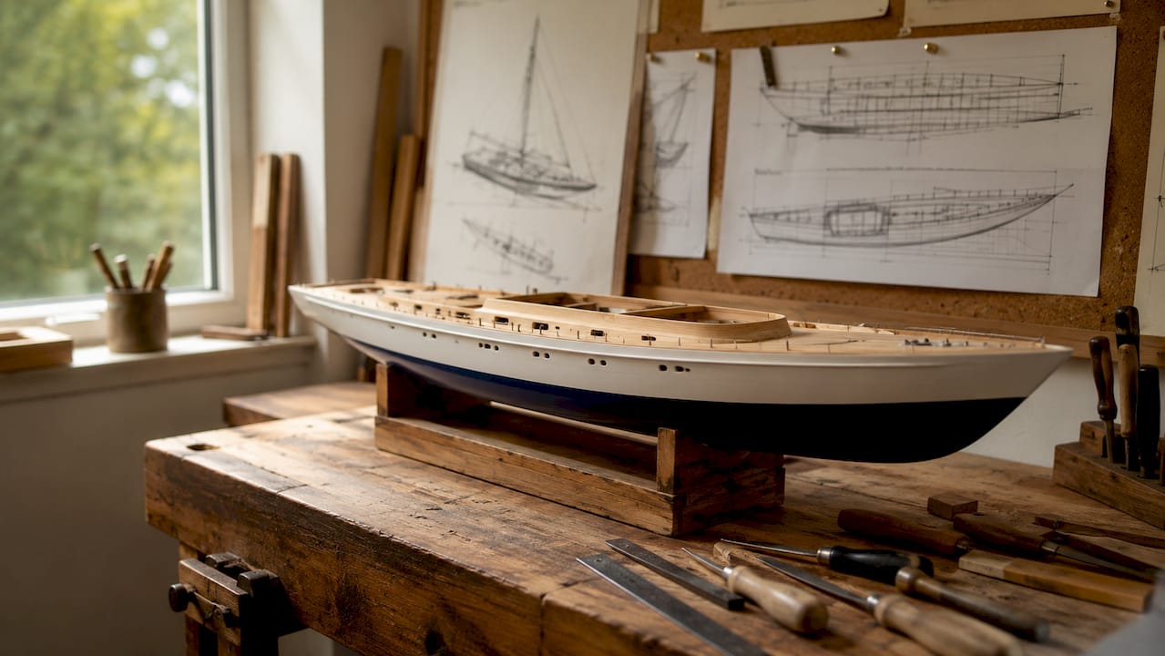 Model yacht hull and deck with design tools