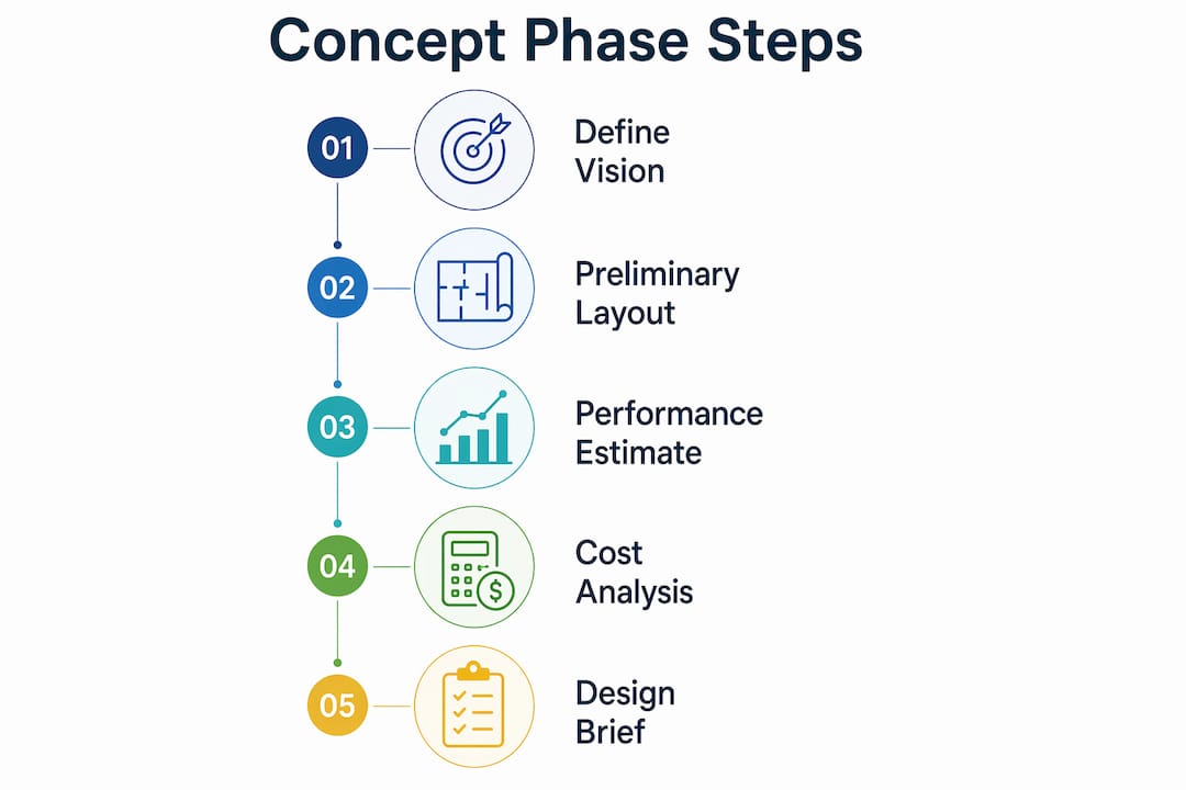Infographic outlining yacht design concept phase steps