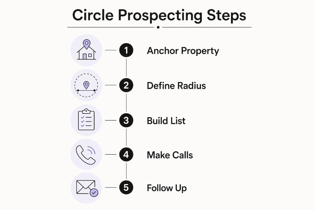 Infographic of circle prospecting step-by-step process