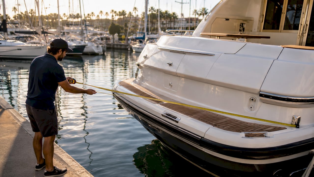 Measuring yacht beam overall width on hull